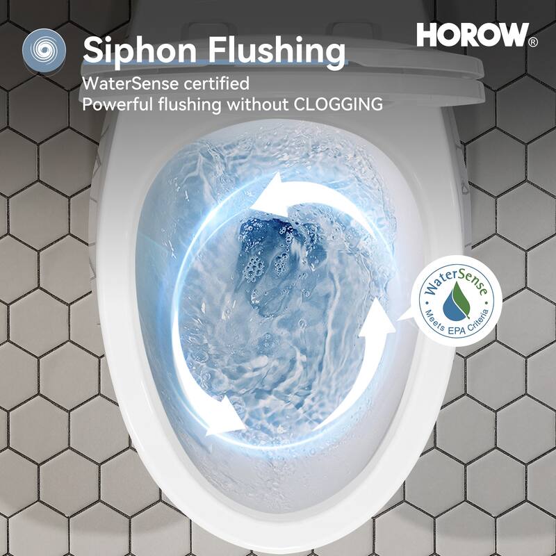 HOROW 2 Piece ADA Height Single Flush Elongated Toilet White 1.28 GPF Strong Flush Soft Close Seat - 17 Inch