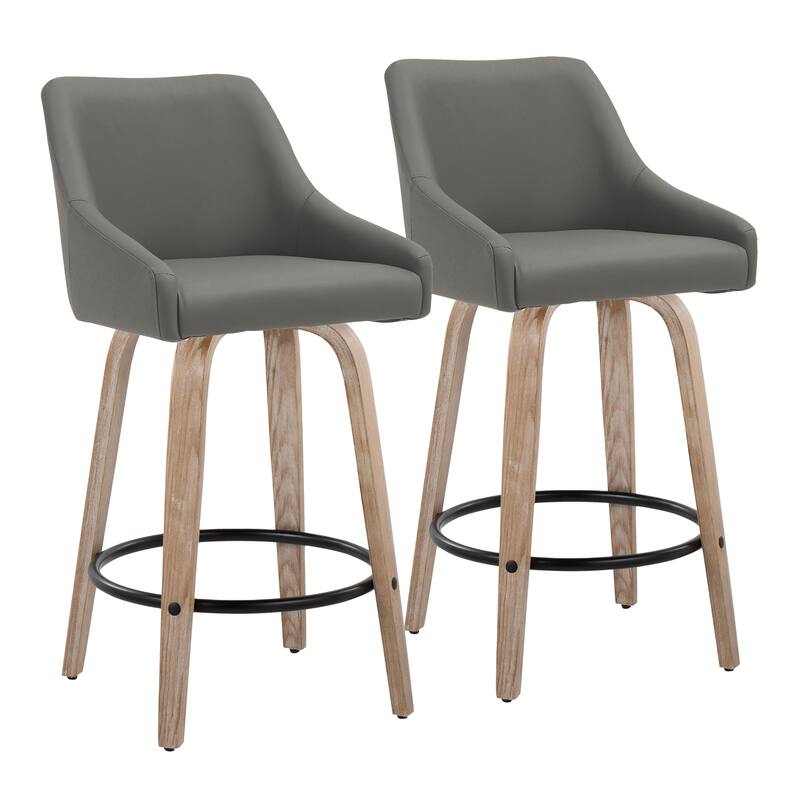 The Gray Barn Hadley 26" Fixed-Height Upholstered Counter Stool with Bent Wood Legs & Round Footrest (Set of 2)
