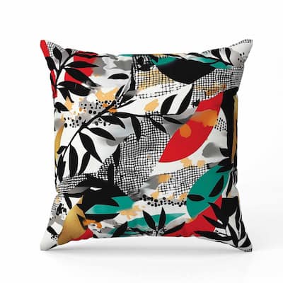Leafy Collage Faux Suede Reversible Throw Pillow Red and Gray