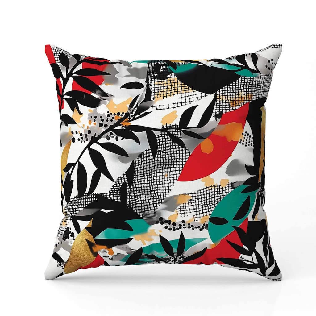 Leafy Collage Faux Suede Reversible Throw Pillow Red and Gray