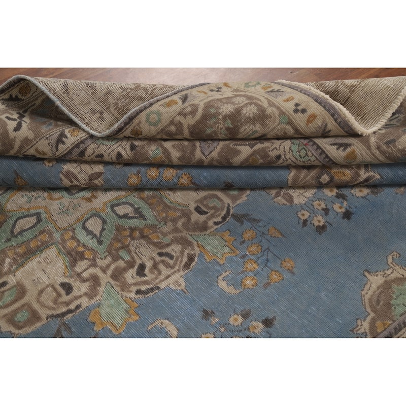 Blue Tabriz Persian Vintage Area Rug Handmade Bedroom Wool Carpet - 8'1" x 11'4"