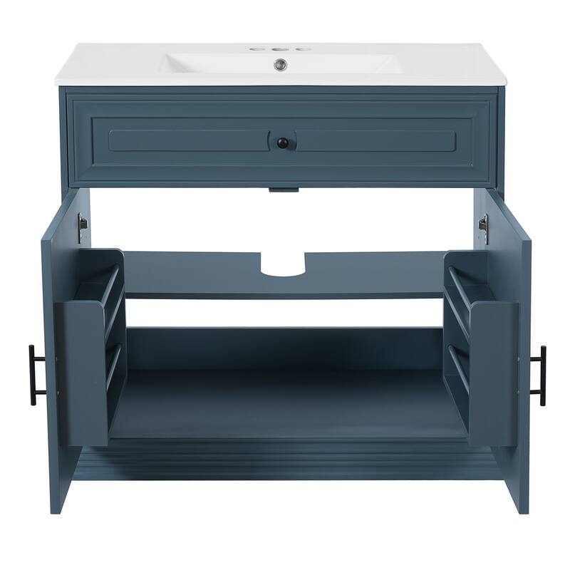 36" Wood Bathroom Vanity with Ceramic Sink and 2 Closing Doors