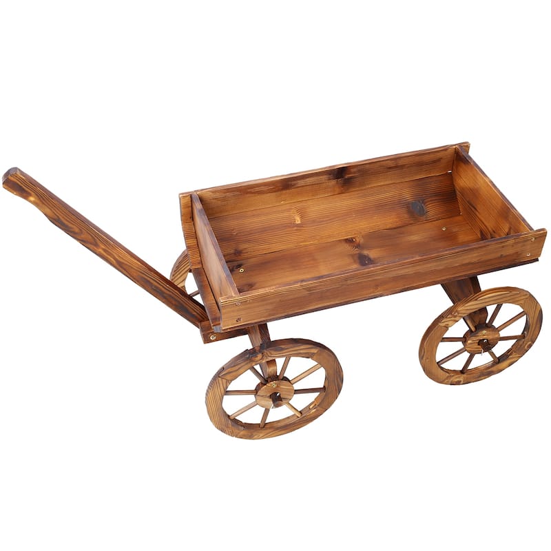 Wood Wagon Planter with Wheels, Mobile Garden Decor in Brown
