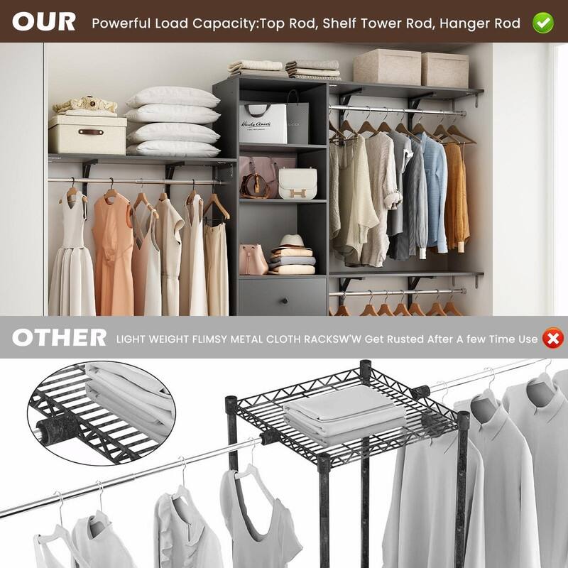 High-Capacity Closet Organizer Wardrobe Rack with Drawers, Shelves & Expandable Hanging Rods (Fits 6-9 ft Spaces)