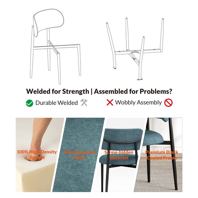 Vibe Upholstered Dining Chair with Black Metal Legs (Set of 2)