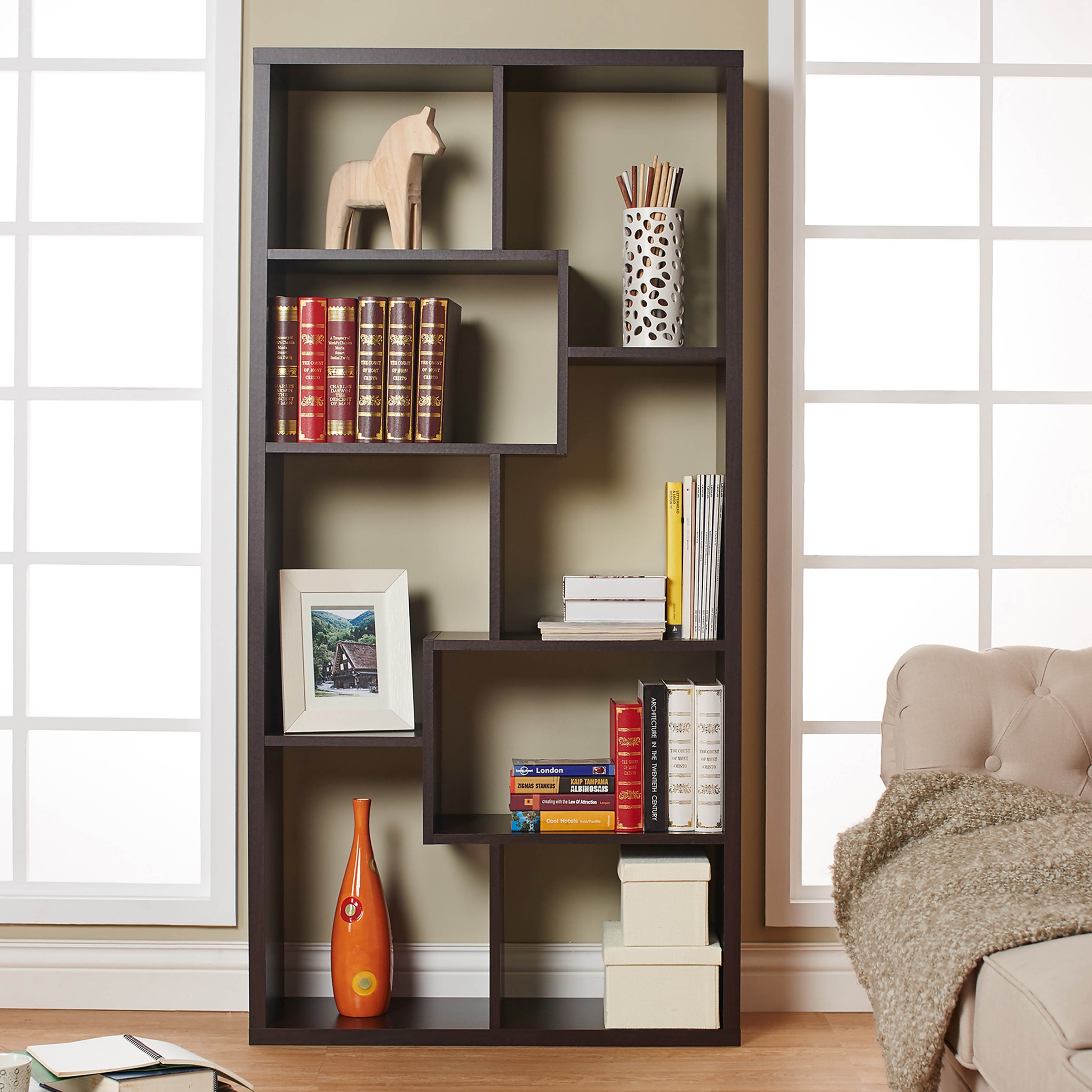 DH BASIC Modern Geometric 8-Shelf Open-Back Bookcase by Denhour