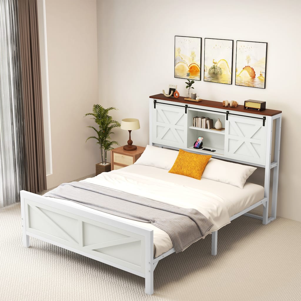 Moasis Farmhouse White Queen/King Size Bed Frame