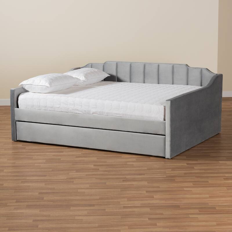 Lennon Modern and Contemporary Velvet Fabric Daybed with Trundle
