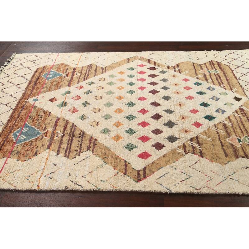 Geometric Oriental Moroccan Wool Area Rug Hand-knotted Tribal Carpet - 5'11" x 9'1"