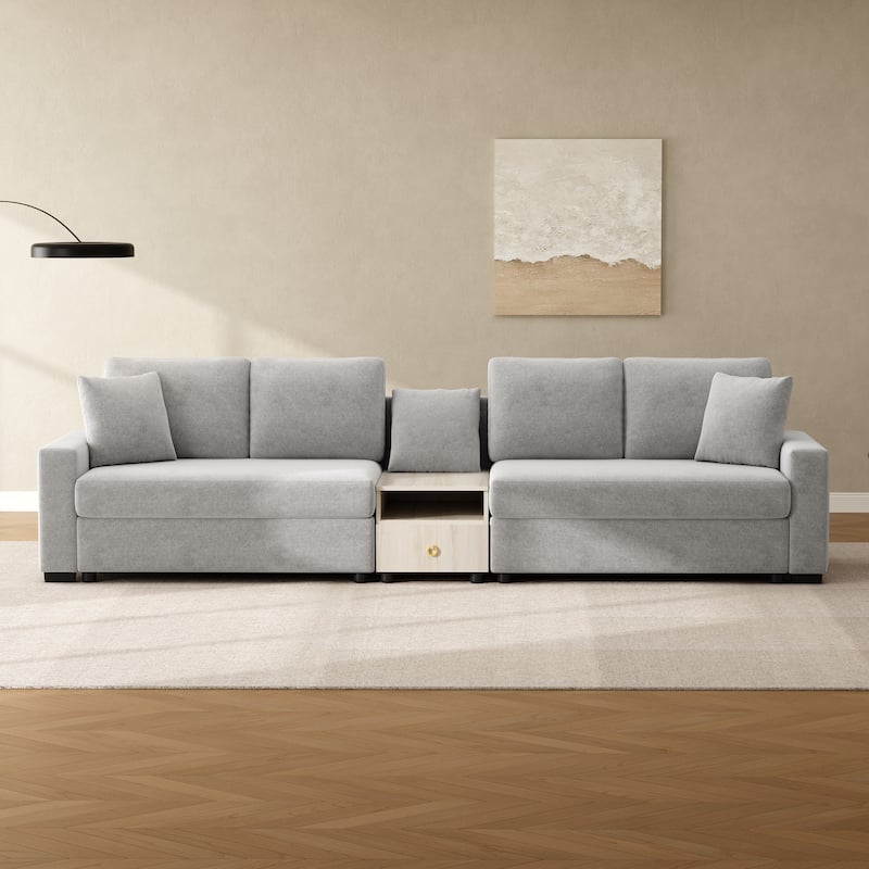 Christopher Knight Home - Havencrest 127.9" Modern Upholstered Modular Sofa with Storage Armrest Center Console