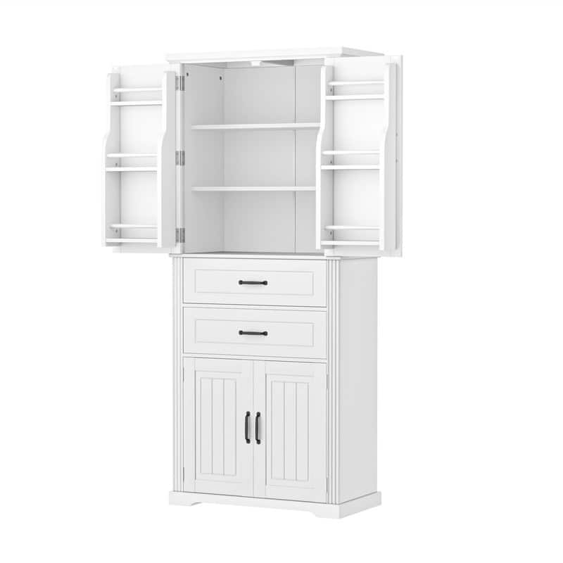 Bathroom Storage Cabinet with 2 Storage Drawers and 4 Doors, Freestanding Bathroom Floor Cabinet with Adjustable Shelf
