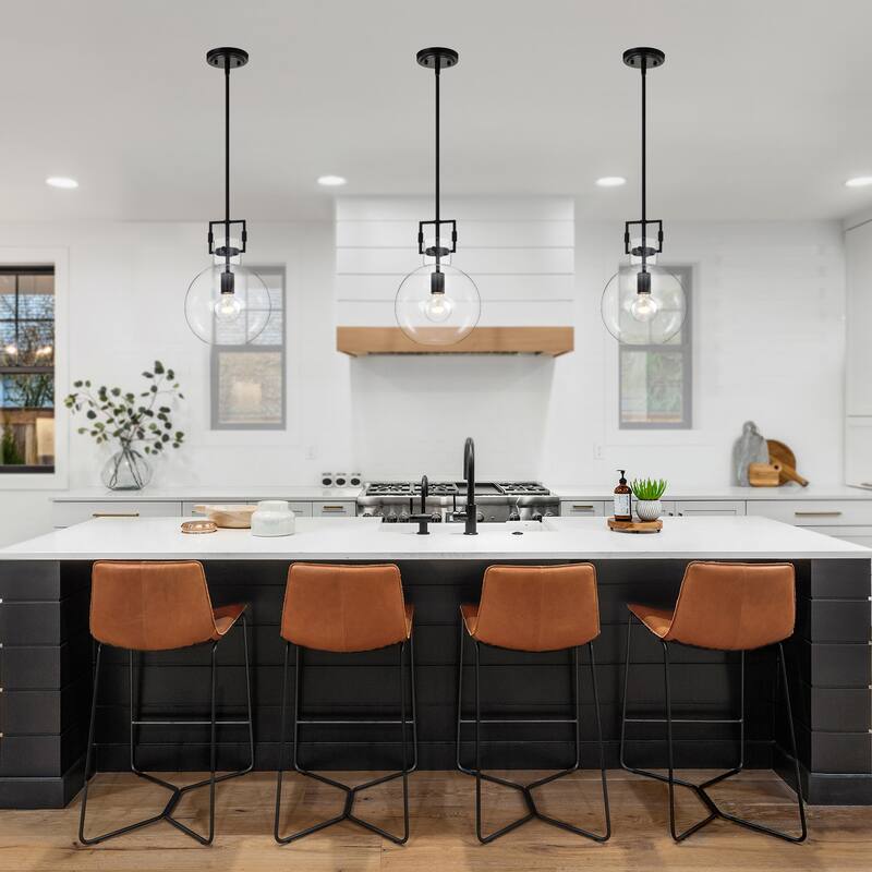 Matte Black 1-Light 10 Inch Globe Shaped Clear Glass Pendant