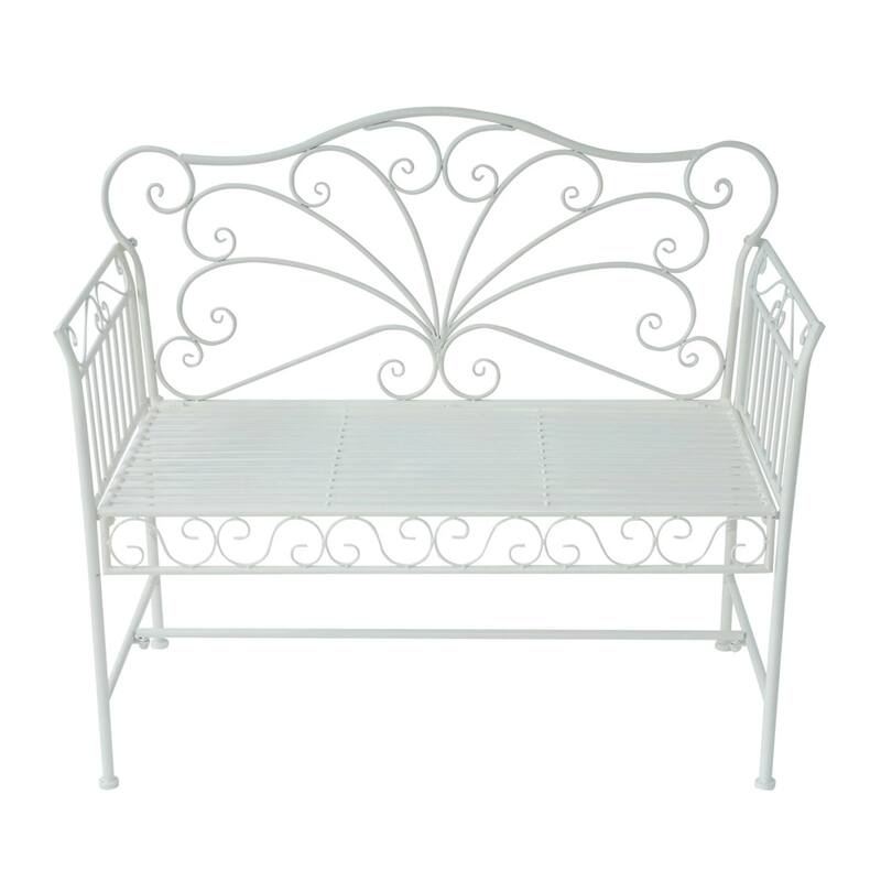 White Outdoor Garden Bench with Armrests for Patio - 44.75" L x 19.75" W x 37.75" H