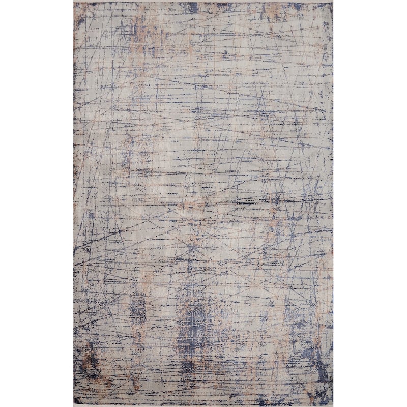 Machine Made Oriental Polyester Carpet Modern Greys & Charcoal Distressed Area Rug - 7' 5'' X 5' 2''