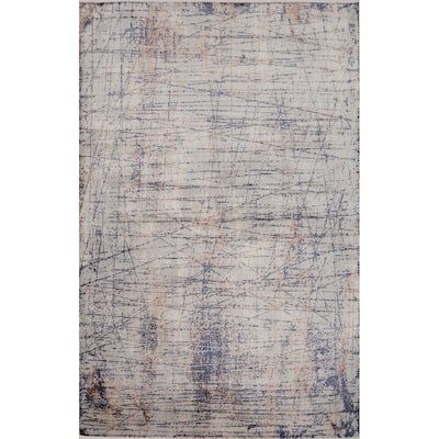 Machine Made Oriental Polyester Carpet Modern Greys & Charcoal Distressed Area Rug - 7' 5'' X 5' 2''