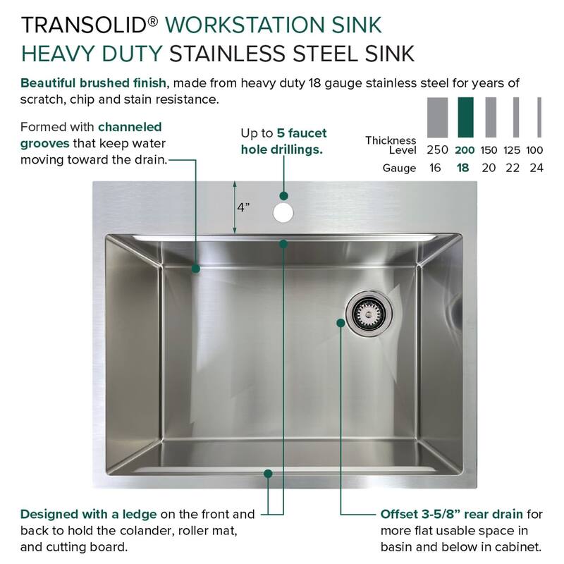 Transolid KWSST272210-1 KWS 27" Drop In Single Basin Stainless Steel
