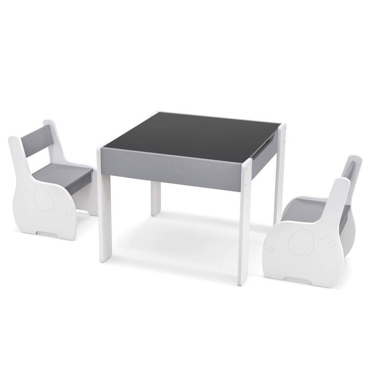 4-in-1 Wooden Activity Kids Table and Chairs with Storage and Detachable Blackboard - 25" x 24" x 19" - Grey