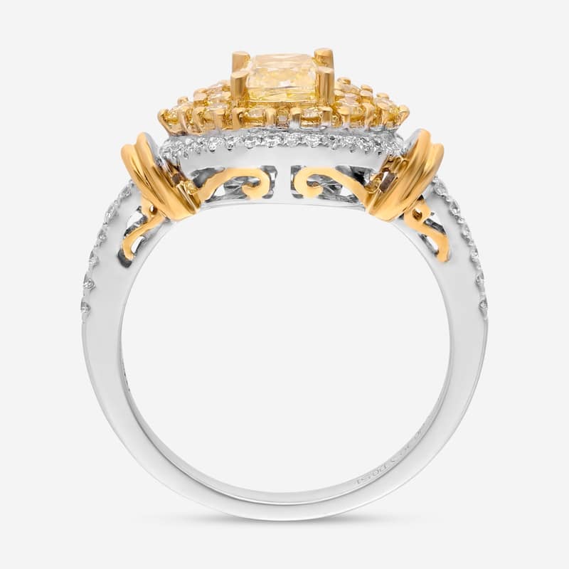 Gregg Ruth 18K White Gold, Fancy Yellow and White Diamond Engagement Ring Sz. 6.5