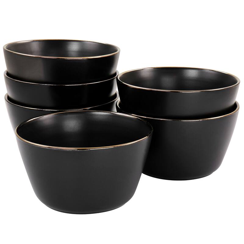 Batley 6 Piece Gold Rim Stoneware Bowl Set in Black