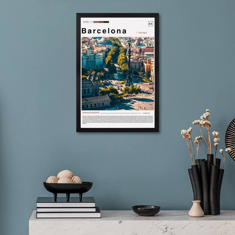 Barcelona Landscape Poster Premium Framed Poster by Paul Rommer
