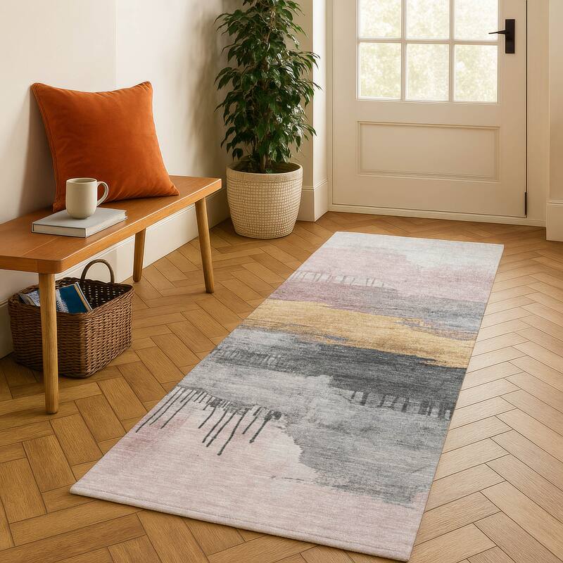 Premium Washable Super Soft Modern Glam Mayfield Rug - Blush - 2'3" x 7'6"