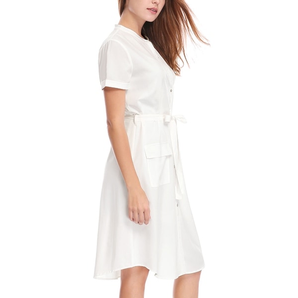 women's belted midi shirt dress with pocket