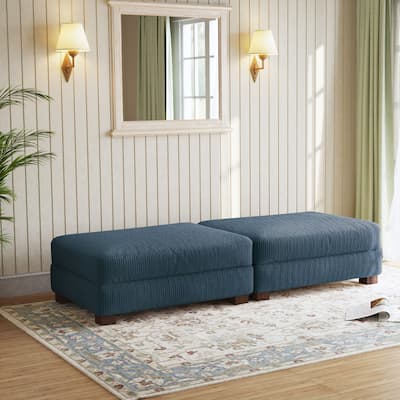 Corduroy Modern Ottoman with Wood Legs Set of 2