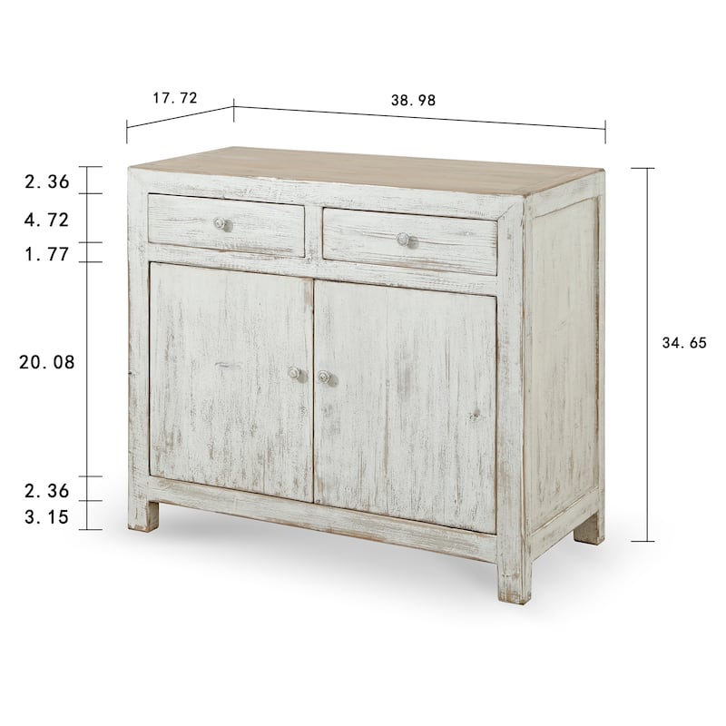 Artissance Pine Wood 2 Drawers Amalfi Side Table, 35 Inch Tall, Off White