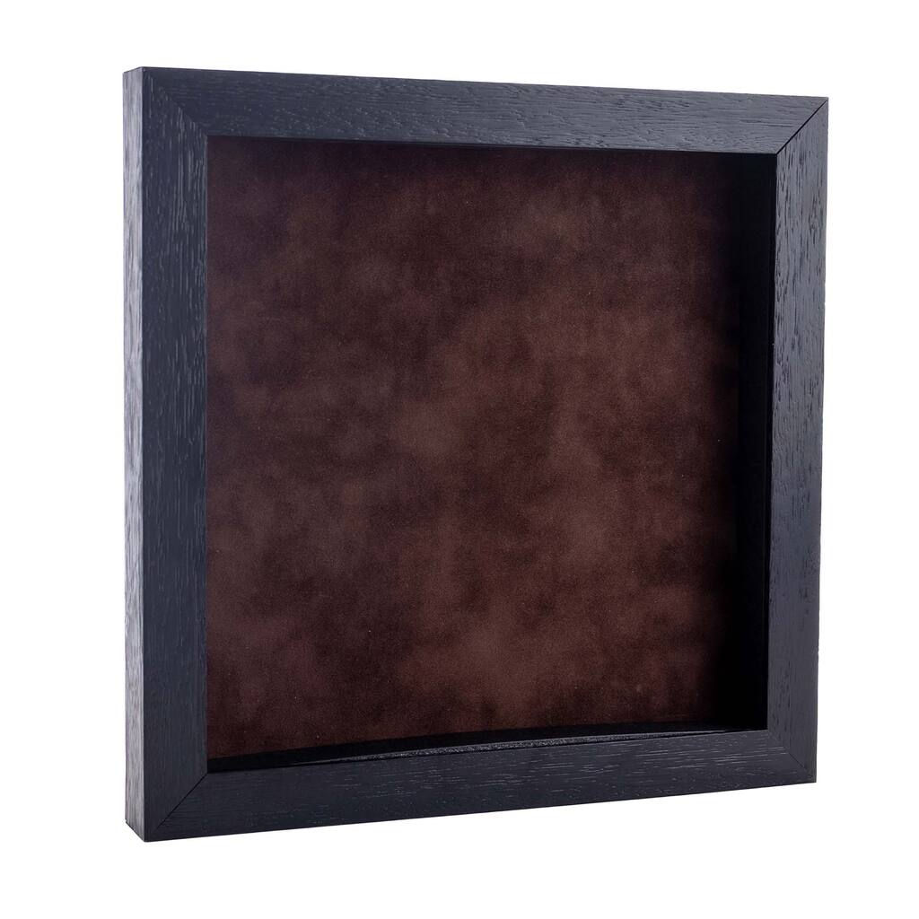 4x4 Shadow Box Frame Textured Black Wood Includes a Brown Real Suede Texture Acid-Free Backing Board - 4x4 Inch Frame