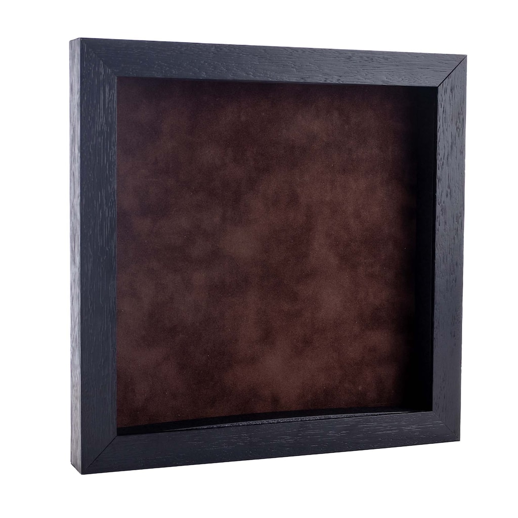 6x6 Shadow Box Frame Textured Black Wood Includes a Brown Real Suede Texture Acid-Free Backing Board