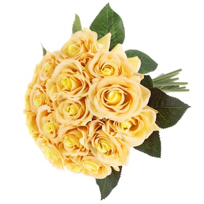Rose Artificial Flowers - 18Pc 11.5-Inch Fake Flower Set with Stems by Pure Garden (Yellow)