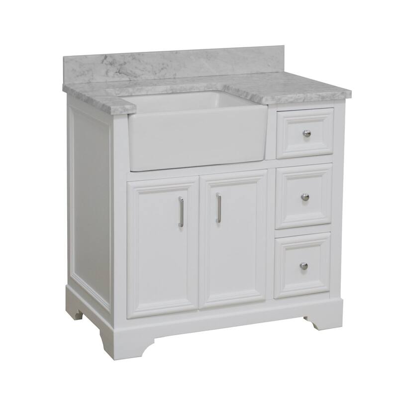 KitchenBathCollection Zelda 36" Farmhouse Bathroom Vanity with Carrara Marble Top