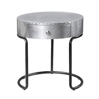 1 Drawer End Table with Metal Base in Aluminum and Black