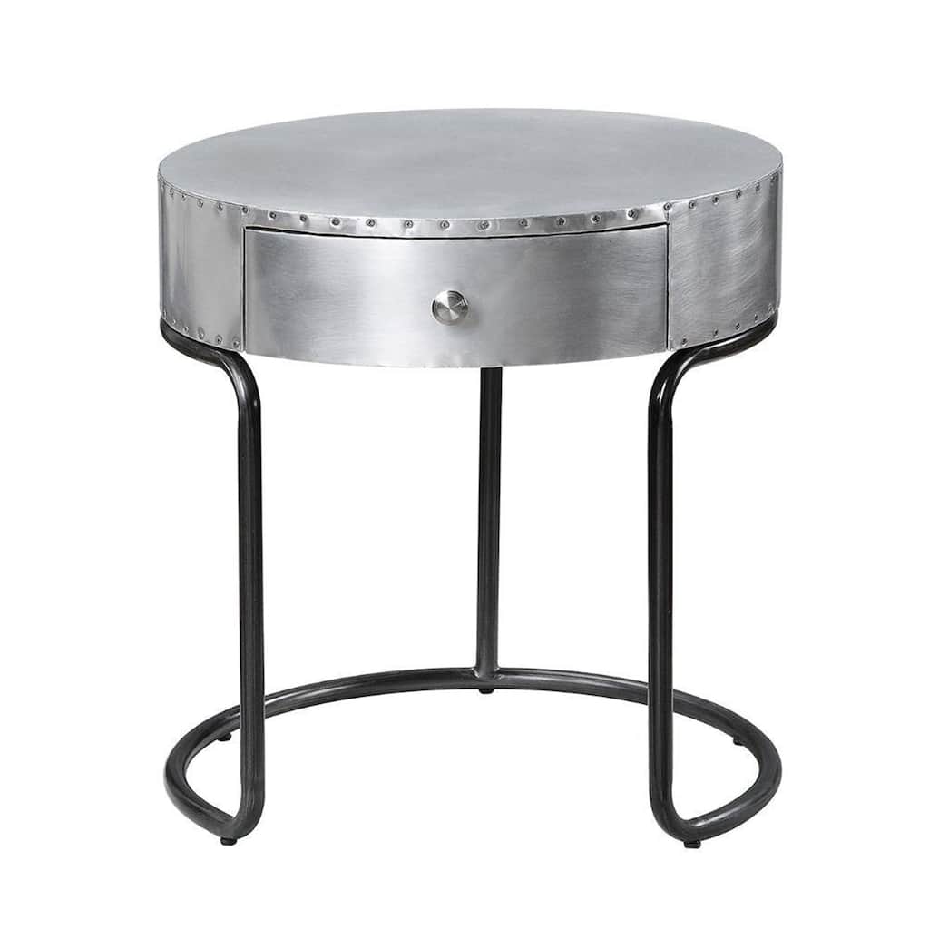 1 Drawer End Table with Metal Base in Aluminum and Black
