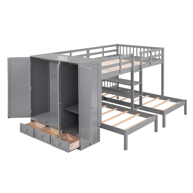 Bunk Bed with Shelves, Wardrobe and Mirror