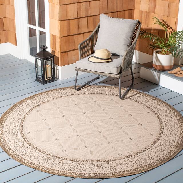 SAFAVIEH Courtyard Laurene Waterproof Patio Backyard Rug - 5'3" x 5'3" Round - Natural/Brown