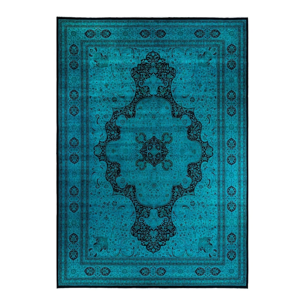 Overdyed, One-of-a-Kind Hand-Knotted Area Rug - Blue - 12' 1" x 17' 1"