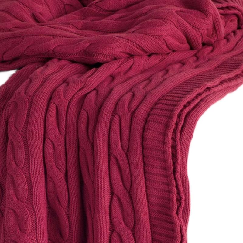 HomeRoots Red Knitted 100% Cotton Throw Blanket