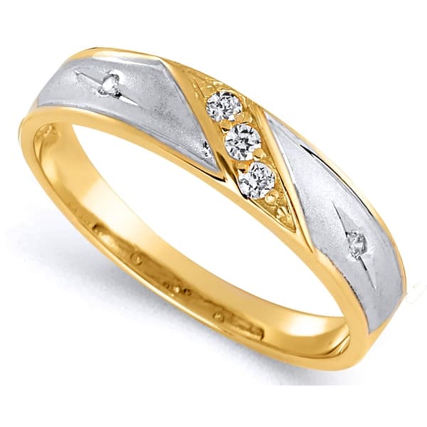 Wellingsale Mens Solid 14k Two 2 Tone White and Yellow Gold Polished CZ Cubic Zirconia Wedding Band Wellingsale Mens Solid 14k Two 2 Tone White and Yellow Gold Polished CZ Cubic Zirconia Wedding Band