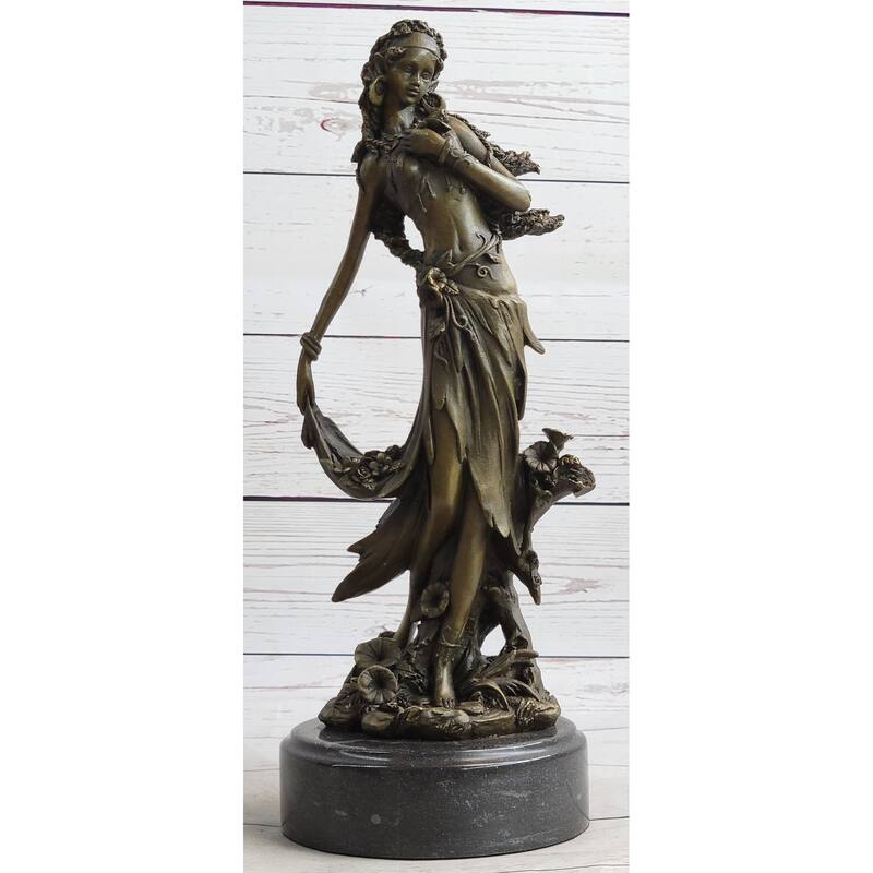 Gaia Earth Mother Nymph Female Figure Bronze Sculpture Statue On Marble Base