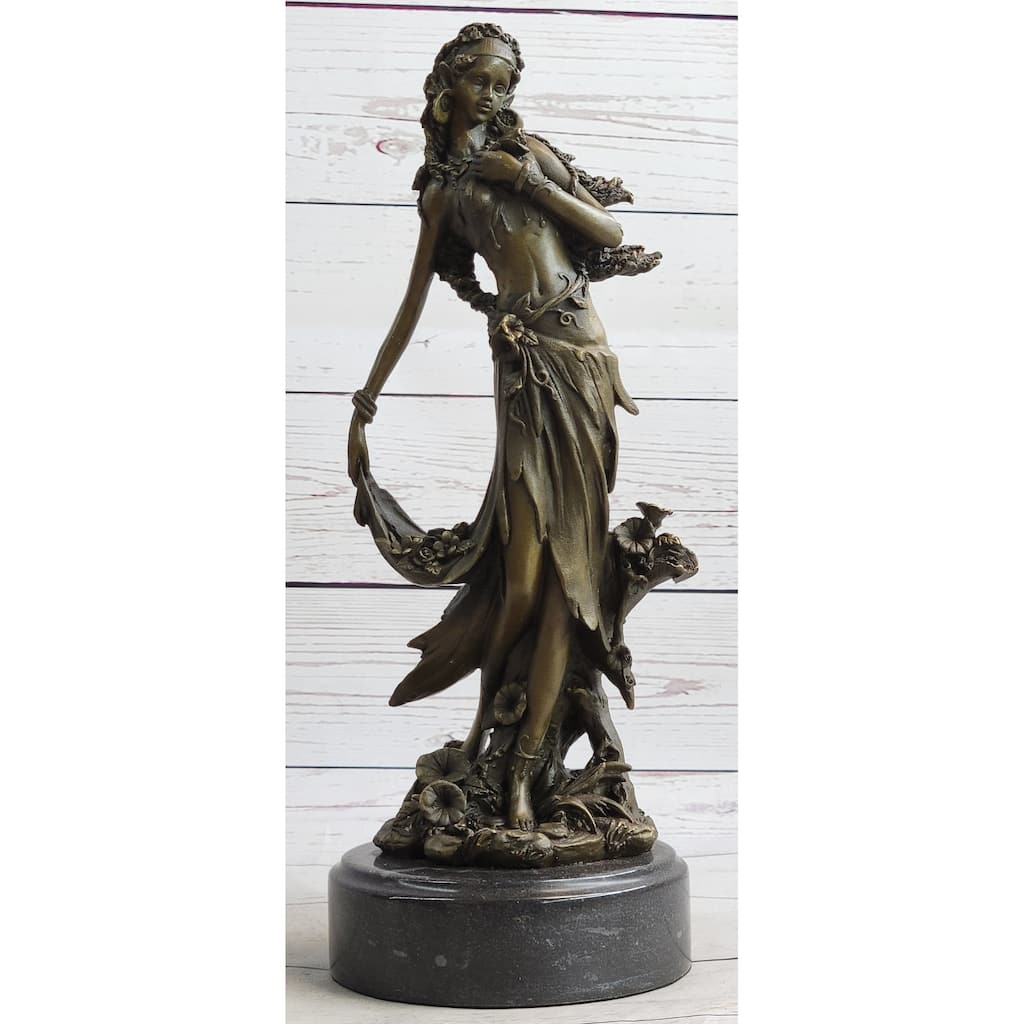 Gaia Earth Mother Nymph Female Figure Bronze Sculpture Statue On Marble Base