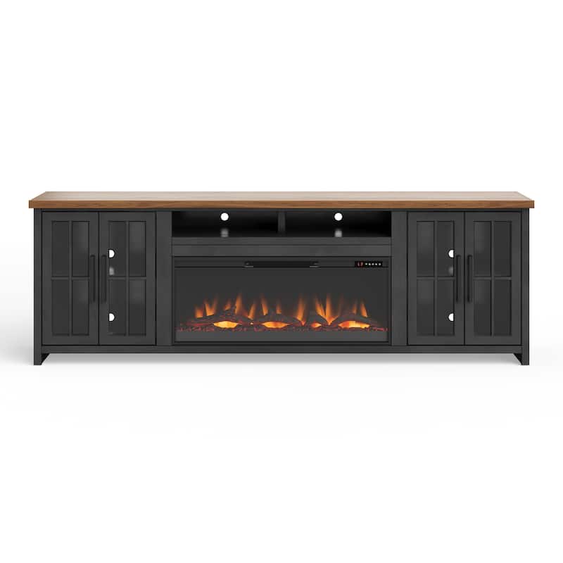 Bridgevine Home Modern Farmhouse 97 inch Fireplace TV Console for TVs up to 100 inches, Two-Tone Finish