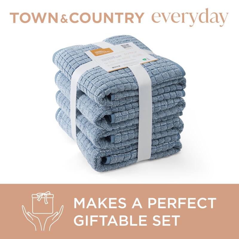TOWN & COUNTRY EVERYDAY 6-Piece Textured Windowpane Set, 2 Bath, 2 Hand, 2 Wash, 100% Cotton