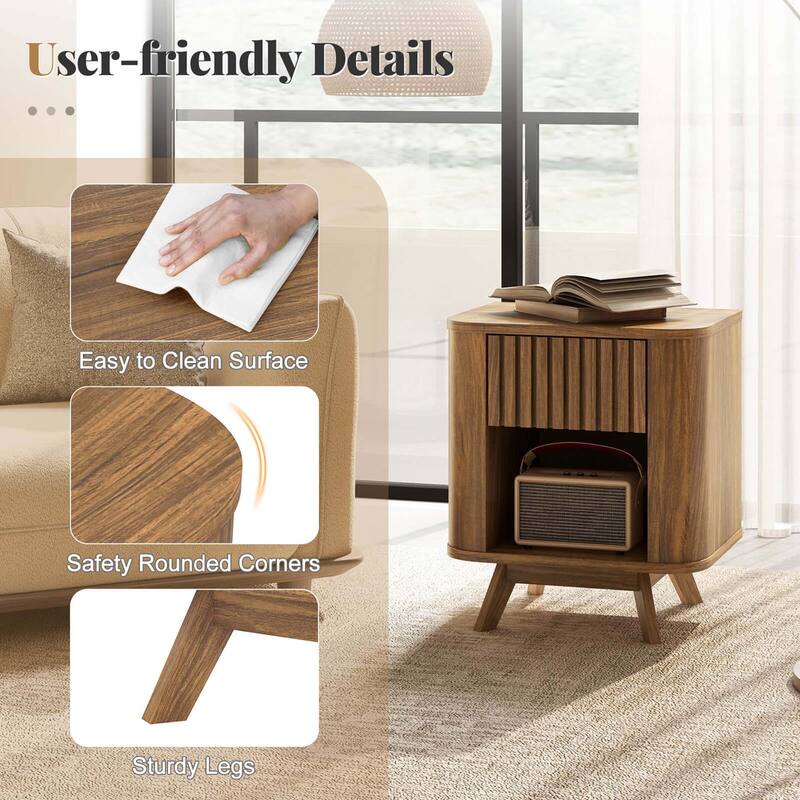 Costway 1/2 PCS Wood Nightstand with Drawer & Open Shelf Storage Home