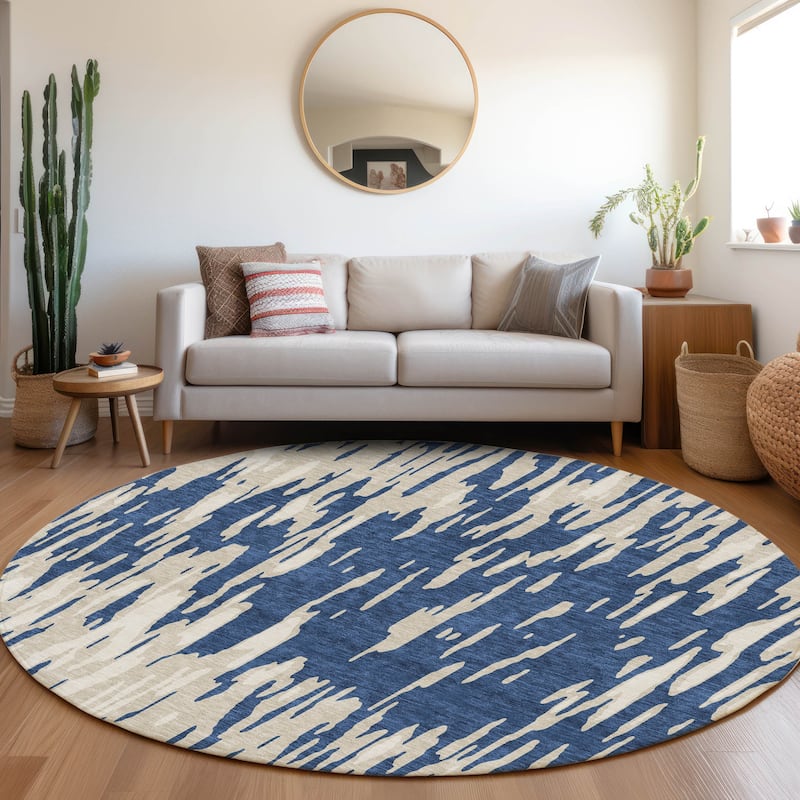 Premium Washable Super Soft Abstract Modern Mayfield Rug - Navy - 8' x 8'