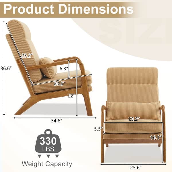 dimension image slide 3 of 5, High Back Solid Wood Armrest Backrest Leisure Chair Accent Chair