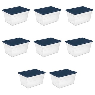 Sterilite Stackable 56 Quart Storage Tote Clear with Marine Blue