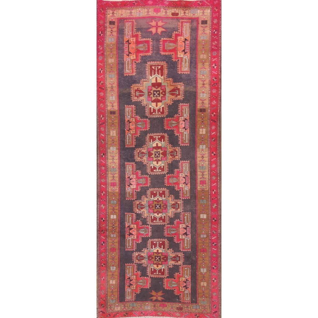 Hand Knotted Oriental 100% Wool Carpet Traditional Geometric Greys & Charcoal Meshkin Runner Rug - 10' 3'' X 3' 10''