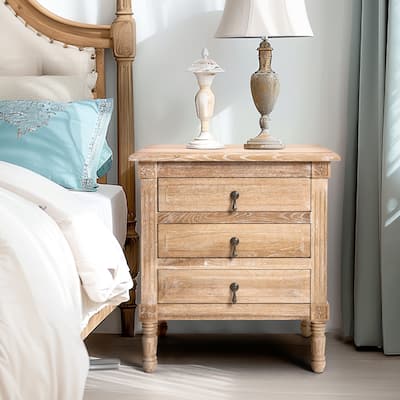 Accent Table Solid Wood Bedside Table Cabinet 3-drawer Oak Nightstand