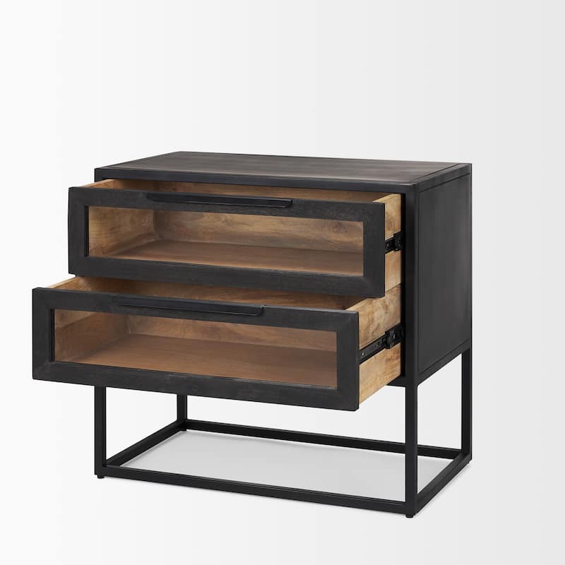 Sloan Dark Brown Solid Wood 2 Drawer Rectangular Side Table